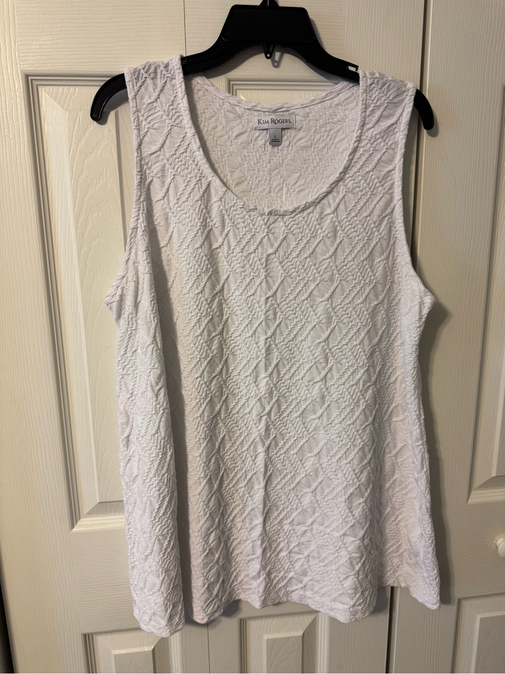 Kim Rogers White Textured Scoop Neck Tank